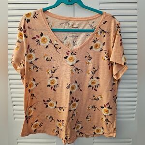 Sonoma Women's Heathered Peach Floral Short Sleeve Tee - Size XL